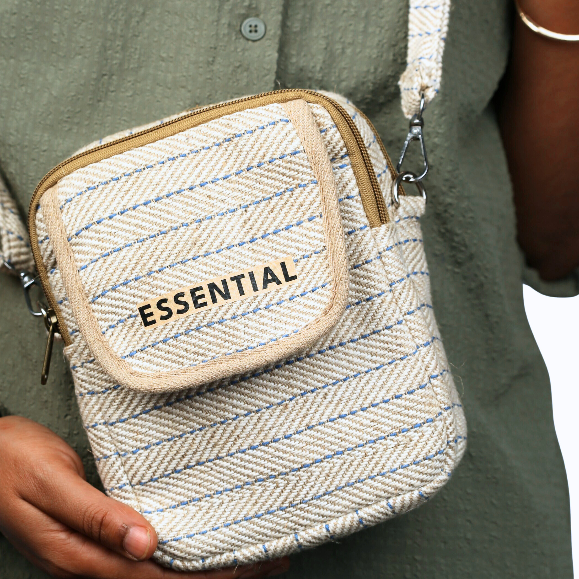 Handloom Cotton Sling Bag – Compact Crossbody Bag with Adjustable Strap