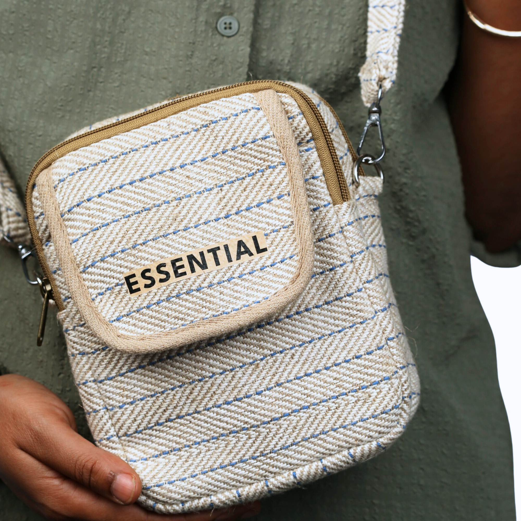 Handloom Cotton Sling Bag – Compact Crossbody Bag with Adjustable Strap