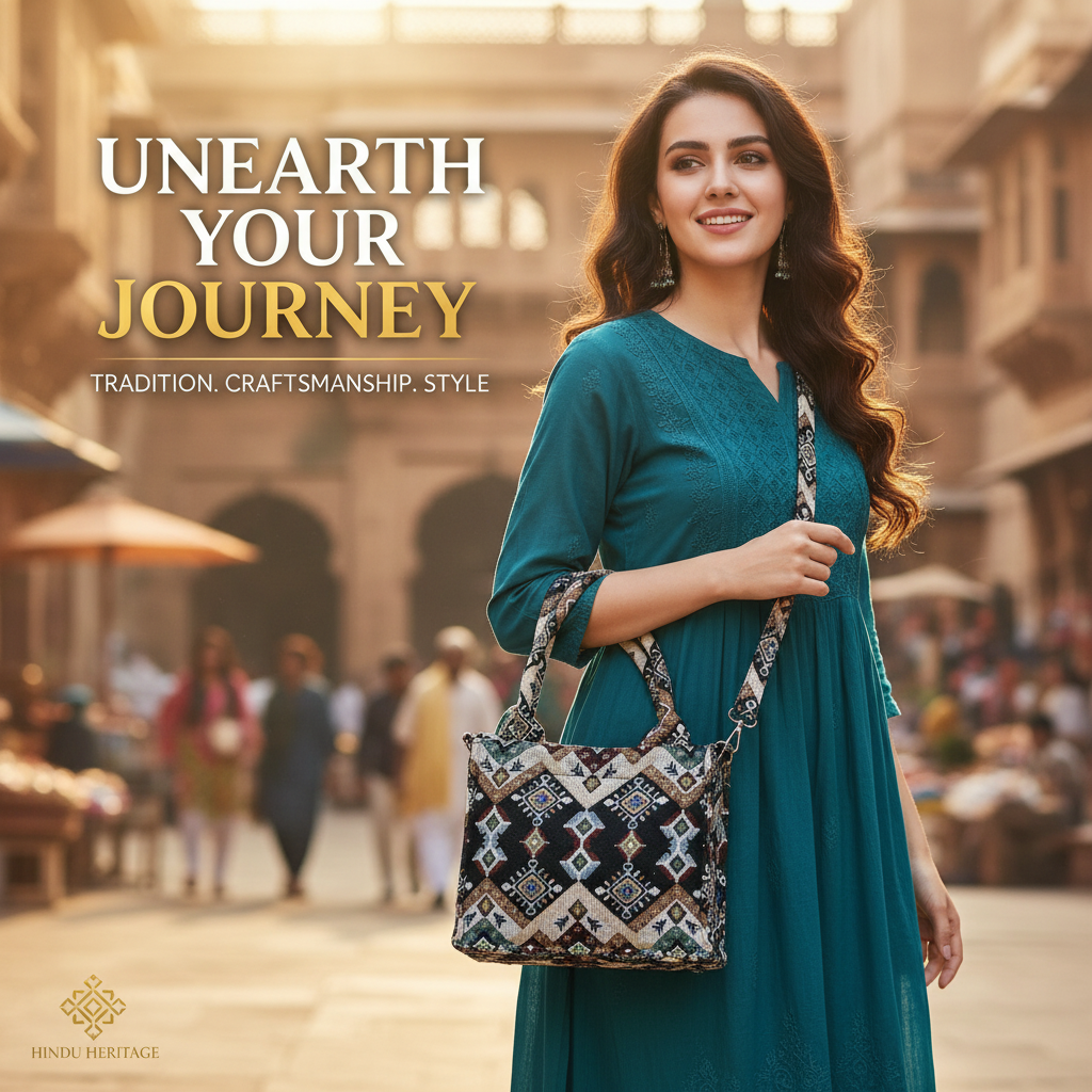 Ladies Jacquard Cotton Sling Bag – Stylish Hand & Shoulder Bag with Adjustable Strap