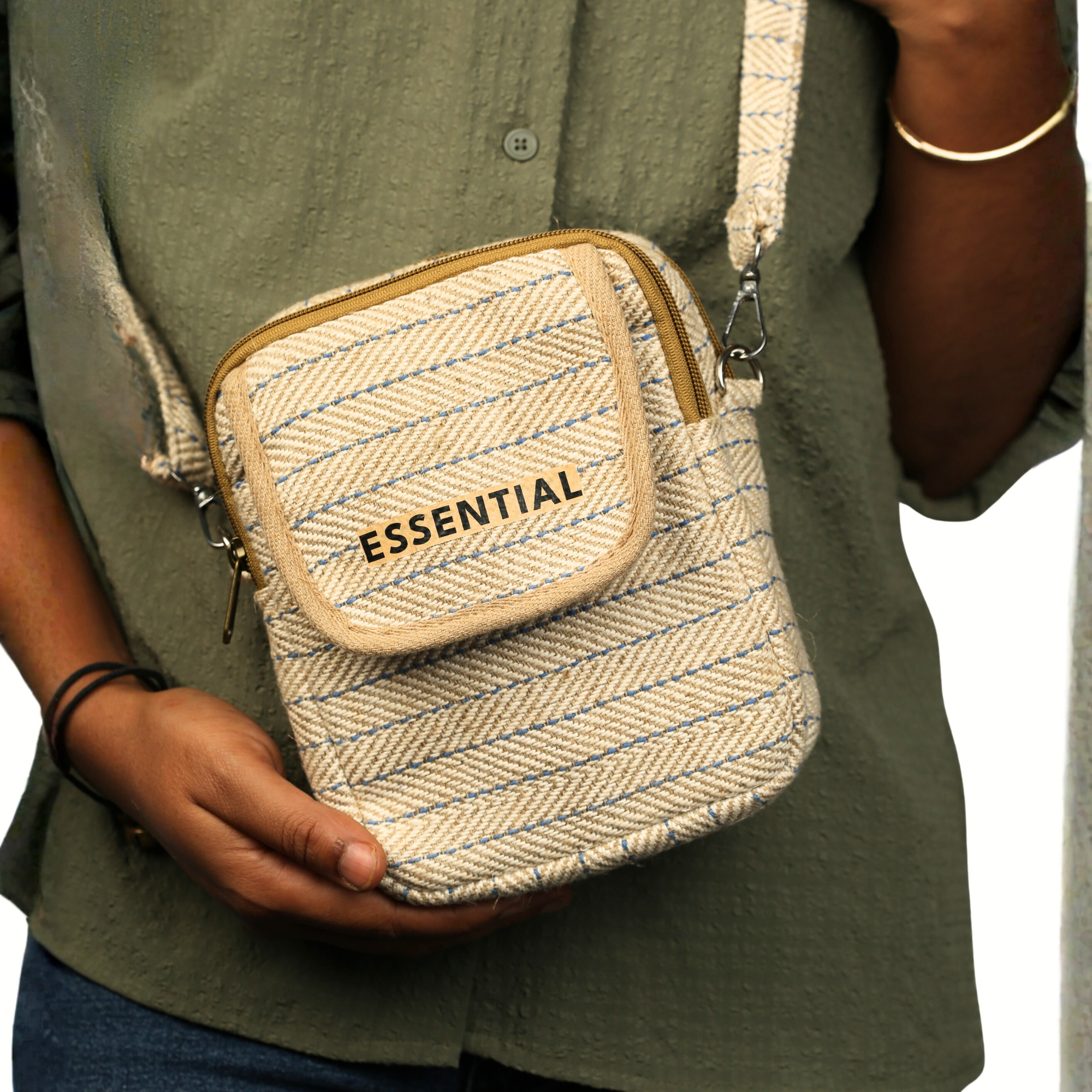 Handloom Cotton Sling Bag – Compact Crossbody Bag with Adjustable Strap